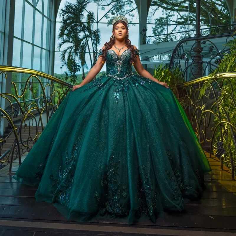 Blackish Green Shiny Quinceanera Dresses Off The Shoulder Sequin Applique Lace Beads Tull Party Birthday Ball Gown Vestidos De
Blackish Green Shiny Quinceanera Dresses Off The Shoulder Sequin Applique Lace Beads Tull Party Birthday Ball Gown Vestidos De