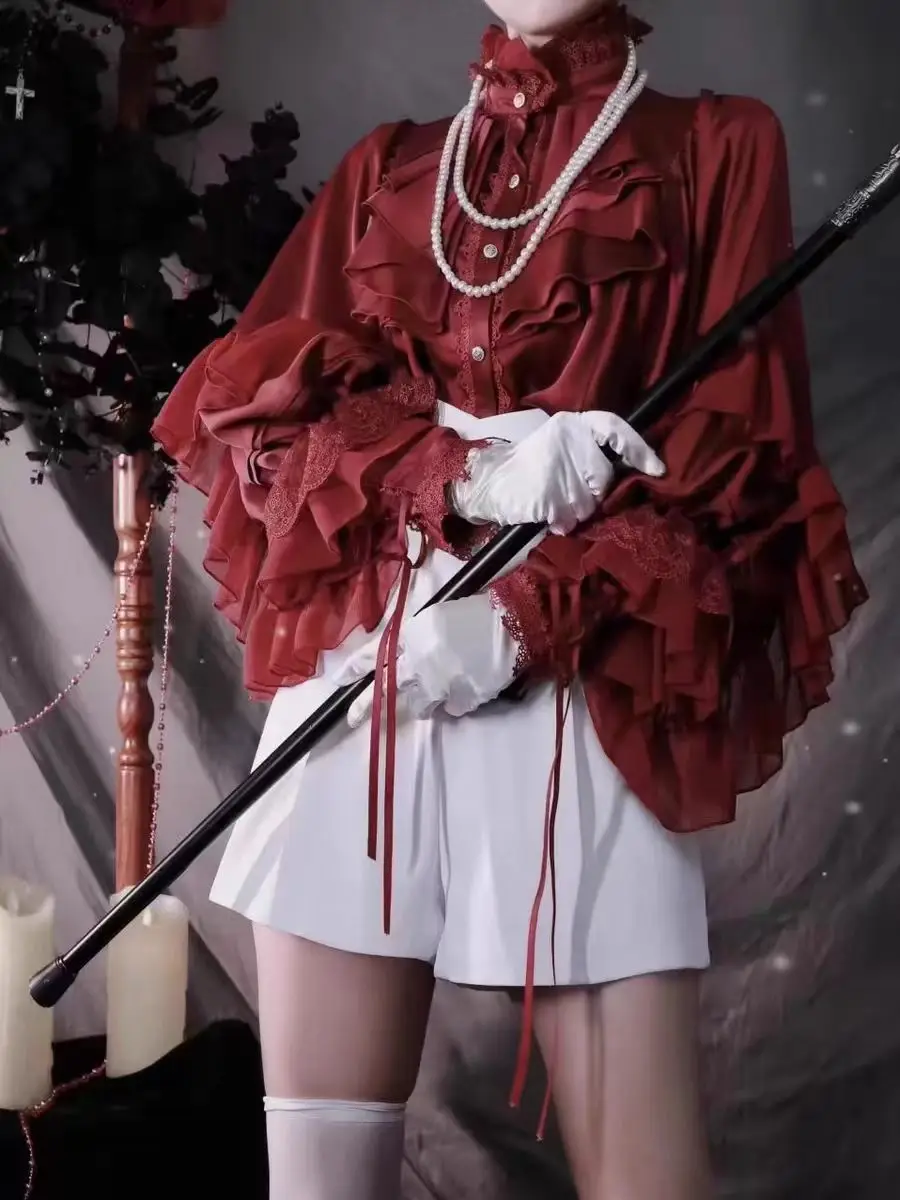 Gothic Style Batwing Sleeve Shirt Women Lolita Loose Spring Autumn Ladies Elegant Red and Black Top Blouse Solid Color Blouse
Gothic Style Batwing Sleeve Shirt Women Lolita Loose Spring Autumn Ladies Elegant Red and Black Top Blouse Solid Color Blouse