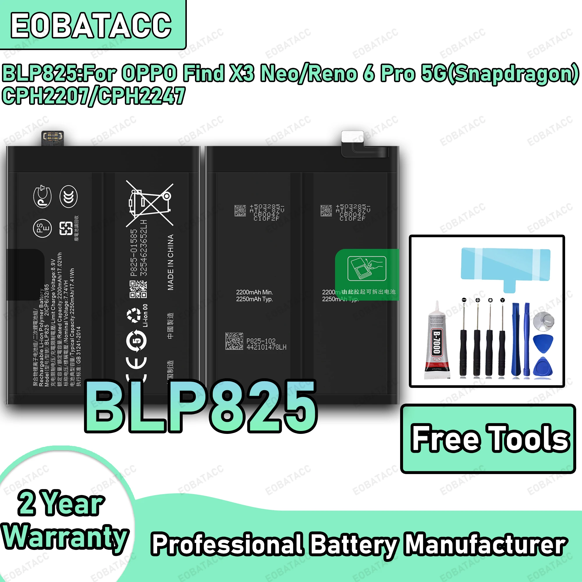 100% New Zero Cycle BLP825 Battery For OPPO Find X3 Neo/Reno 6 Pro 5G(Snapdragon) Replacement Batteria Battery+Free Tools
100% New Zero Cycle BLP825 Battery For OPPO Find X3 Neo/Reno 6 Pro 5G(Snapdragon) Replacement Batteria Battery+Free Tools