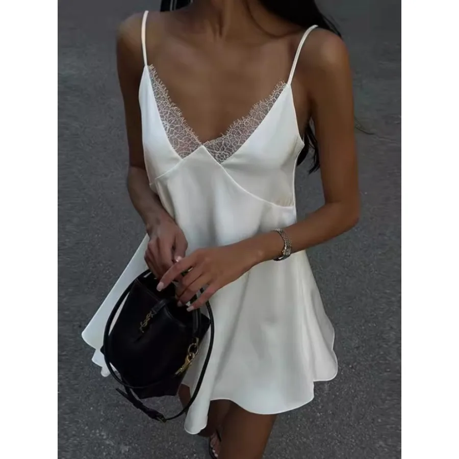 Lace Patchwork Women Sexy Mini Dress Summer Suspendency Drape V-neck Backless A-line Loose Vestidos Girls Solid Basic Robe
Lace Patchwork Women Sexy Mini Dress Summer Suspendency Drape V-neck Backless A-line Loose Vestidos Girls Solid Basic Robe