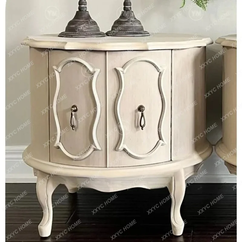 XX "Round lace bedside table" retro solid wood white bedroom storage storage table
XX "Round lace bedside table" retro solid wood white bedroom storage storage table