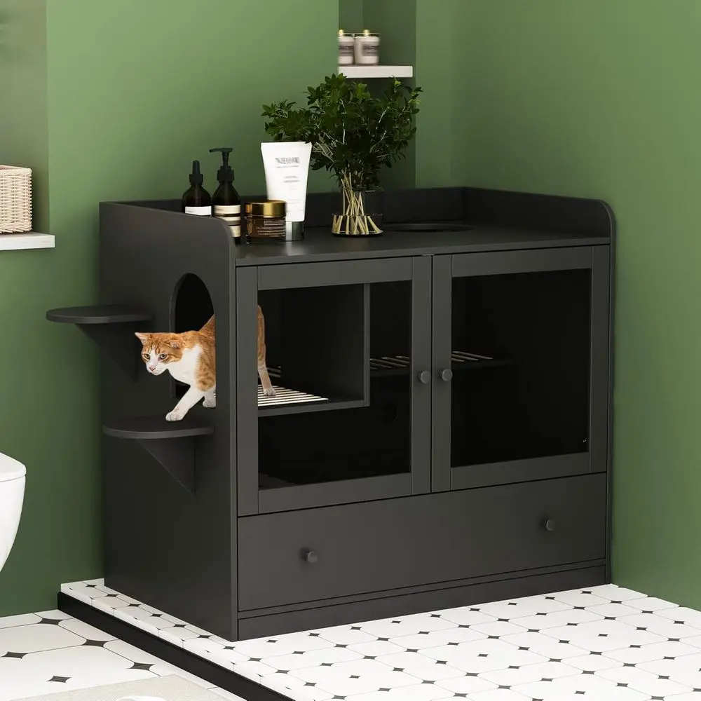 Elegant Large Cat Litter Enclosure with Hidden Box and Tray, Suitable for Living Spaces, Wooden, Black
Elegant Large Cat Litter Enclosure with Hidden Box and Tray, Suitable for Living Spaces, Wooden, Black
