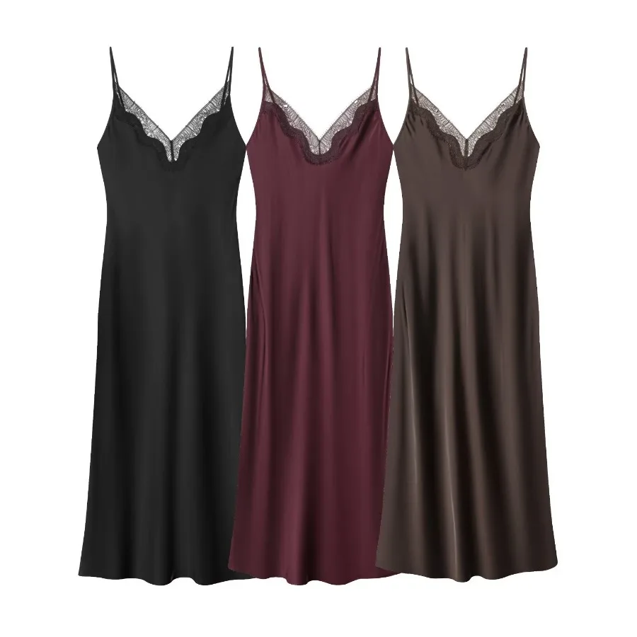 【New style】Silk satin suspender dress for women 2026 summer new style stitching lace V-neck drooping halter dress
【New style】Silk satin suspender dress for women 2026 summer new style stitching lace V-neck drooping halter dress