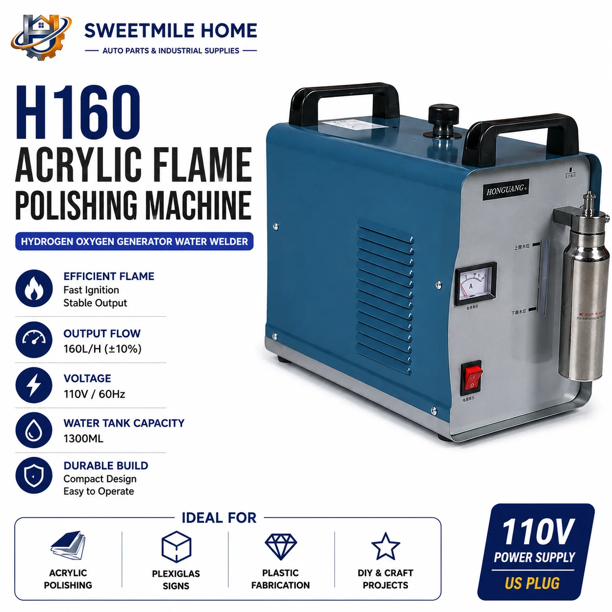 110V H160 Acrylic Flame Polishing Machine Hydrogen Oxygen Generator Water Welder with Flame Gun US Plug Fit for Plexiglas Signs
110V H160 Acrylic Flame Polishing Machine Hydrogen Oxygen Generator Water Welder with Flame Gun US Plug Fit for Plexiglas Signs