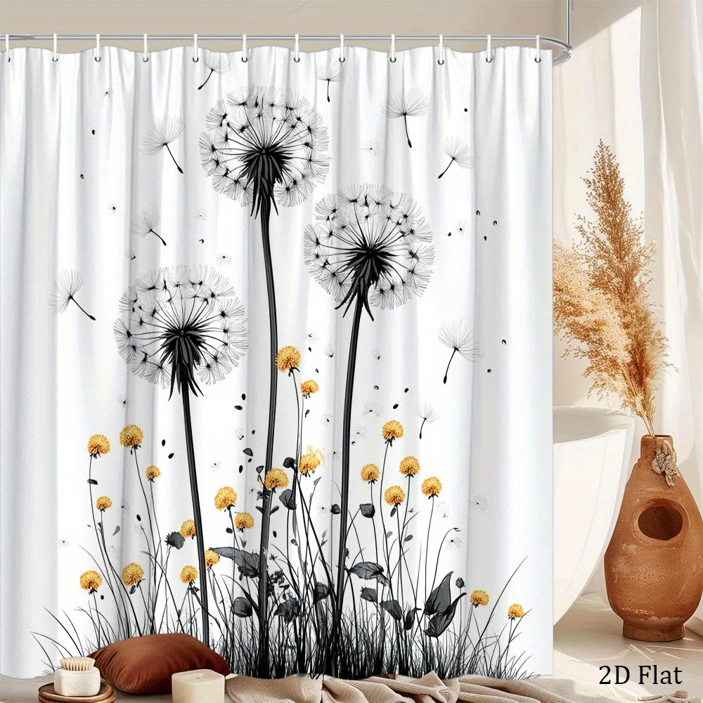 Black and White Dandelion Shower Curtain Floating Seeds & Yellow Blooms, Elegant Nature Art Bath Curtain for Modern Home Decor
Black and White Dandelion Shower Curtain Floating Seeds & Yellow Blooms, Elegant Nature Art Bath Curtain for Modern Home Decor