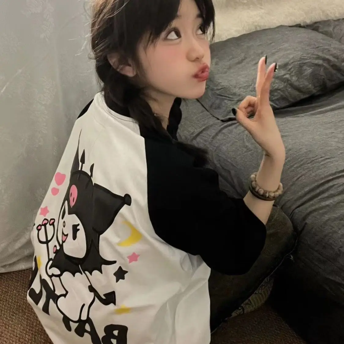 100% Pure Cotton Raglan Sleeves with Kuromi Print Loose Summer Niche Design Short Sleeved T-shirt Women's Top
100% Pure Cotton Raglan Sleeves with Kuromi Print Loose Summer Niche Design Short Sleeved T-shirt Women's Top
