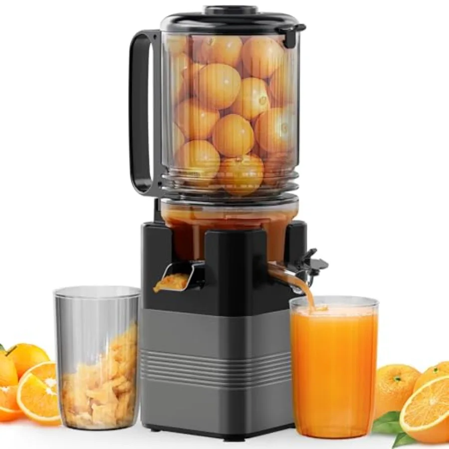 Masticating juicer for whole vegetables and fruits with 5.8 wide feed chute, cold press juice extractor machine in grey, easy t
Masticating juicer for whole vegetables and fruits with 5.8 wide feed chute, cold press juice extractor machine in grey, easy t