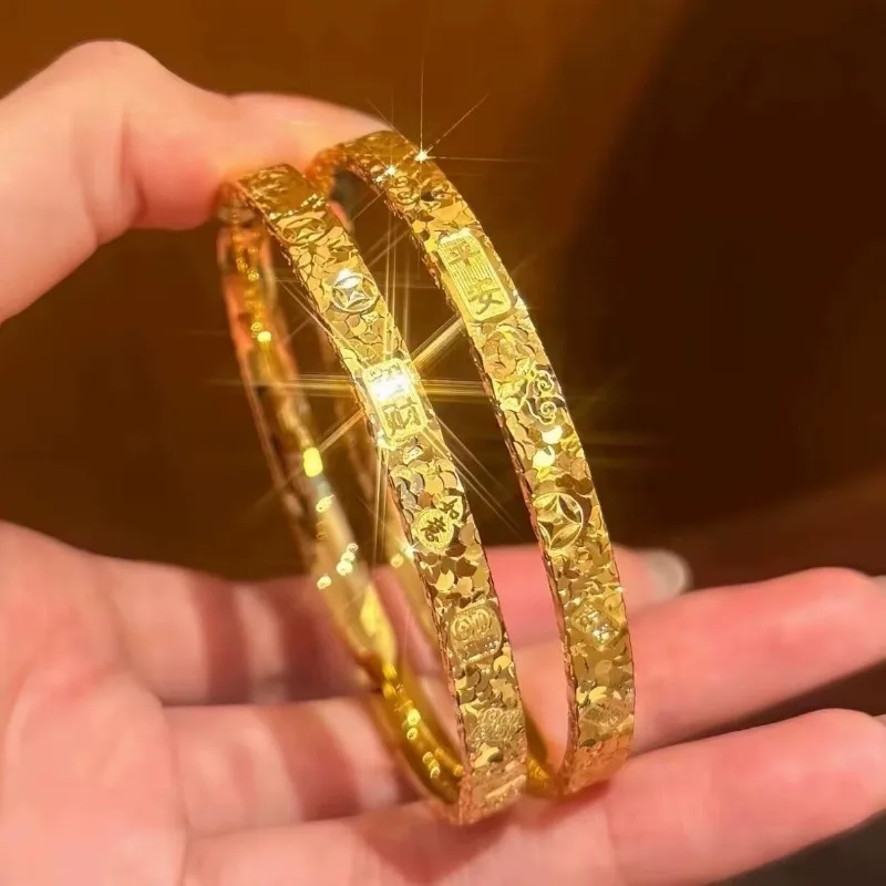 Peace Fortune Auspicious Three Sided Crushed Ice Gold Bangle for Women Chic Elegant Unique Handmade Fine Daily Wear Jewelry Gift
Peace Fortune Auspicious Three Sided Crushed Ice Gold Bangle for Women Chic Elegant Unique Handmade Fine Daily Wear Jewelry Gift