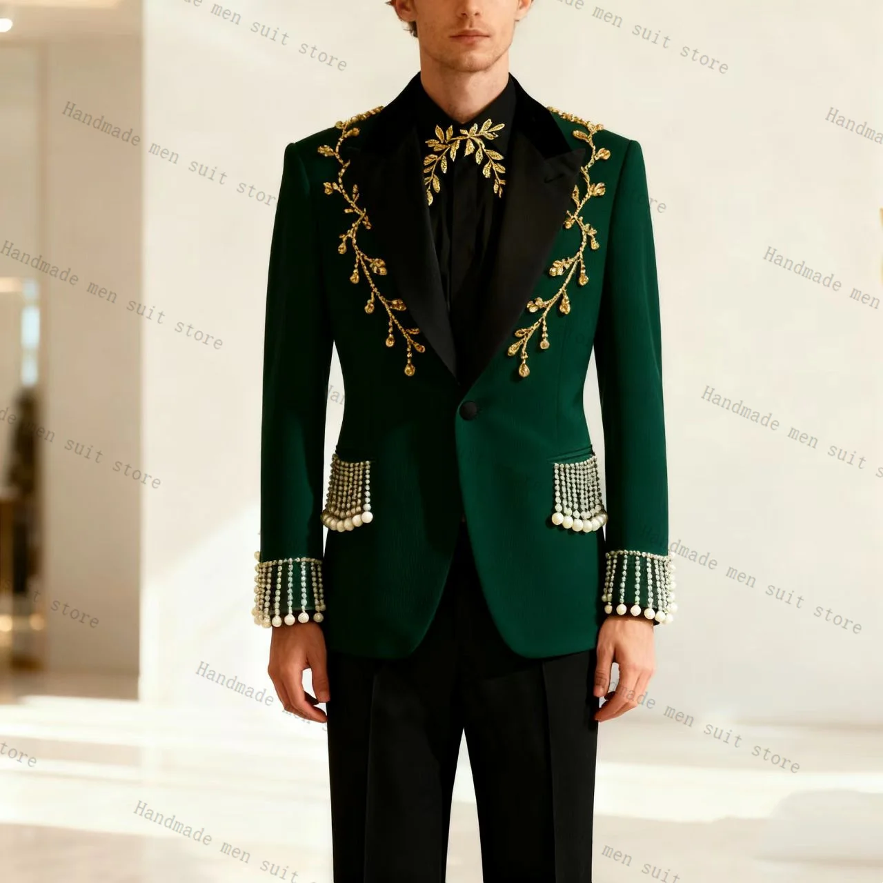 Pearls Crystals Men Suit Set 2 Piece Blazer+Pants Prom Wedding Tuxedos Coat Cotton Autumn Customized Formal Office Jacket
Pearls Crystals Men Suit Set 2 Piece Blazer+Pants Prom Wedding Tuxedos Coat Cotton Autumn Customized Formal Office Jacket