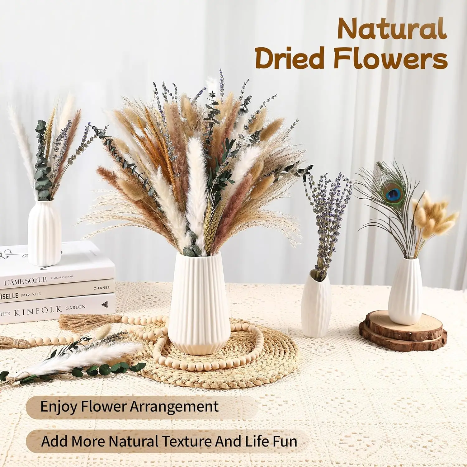 92 Pcs Natural Ultra Fluffy Dried Pampas Grass Bouquet Dried Bunny Tails & Lavender for Boho Home, Wedding, Party & Vase Decor
92 Pcs Natural Ultra Fluffy Dried Pampas Grass Bouquet Dried Bunny Tails & Lavender for Boho Home, Wedding, Party & Vase Decor