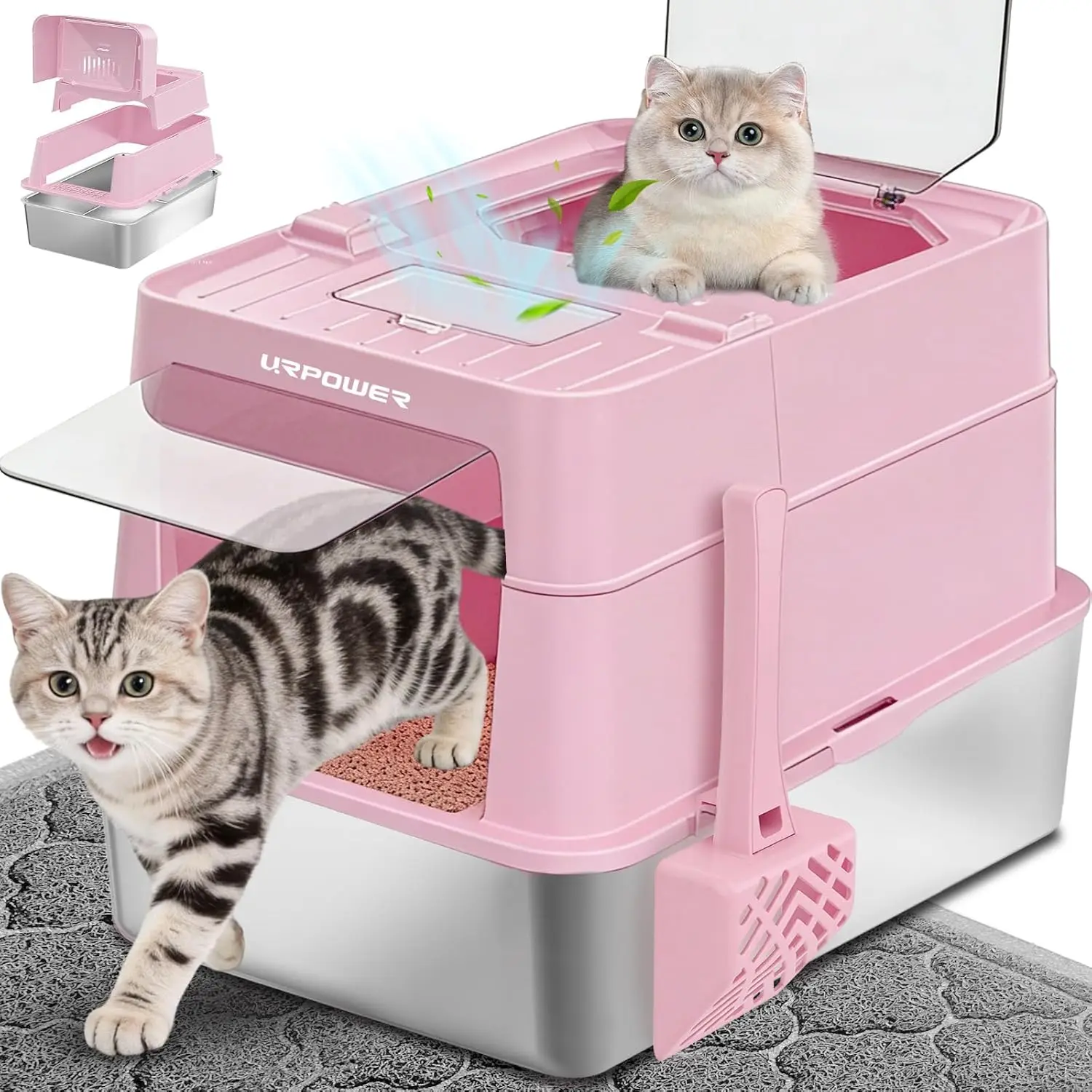 XL Stainless Steel Cat Litter Box with Flip-Top Lid, Odor Control, Anti-Leak, Non-Stick, Front Entry Top Exit, Includes Scoop & Mat
XL Stainless Steel Cat Litter Box with Flip-Top Lid, Odor Control, Anti-Leak, Non-Stick, Front Entry Top Exit, Includes Scoop & Mat