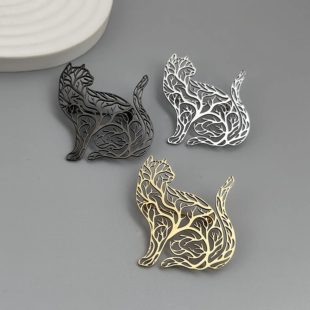 New hollow branch cat stainless steel gold-plated brooch, waterproof and non-fading pin, men's suit badge
New hollow branch cat stainless steel gold-plated brooch, waterproof and non-fading pin, men's suit badge