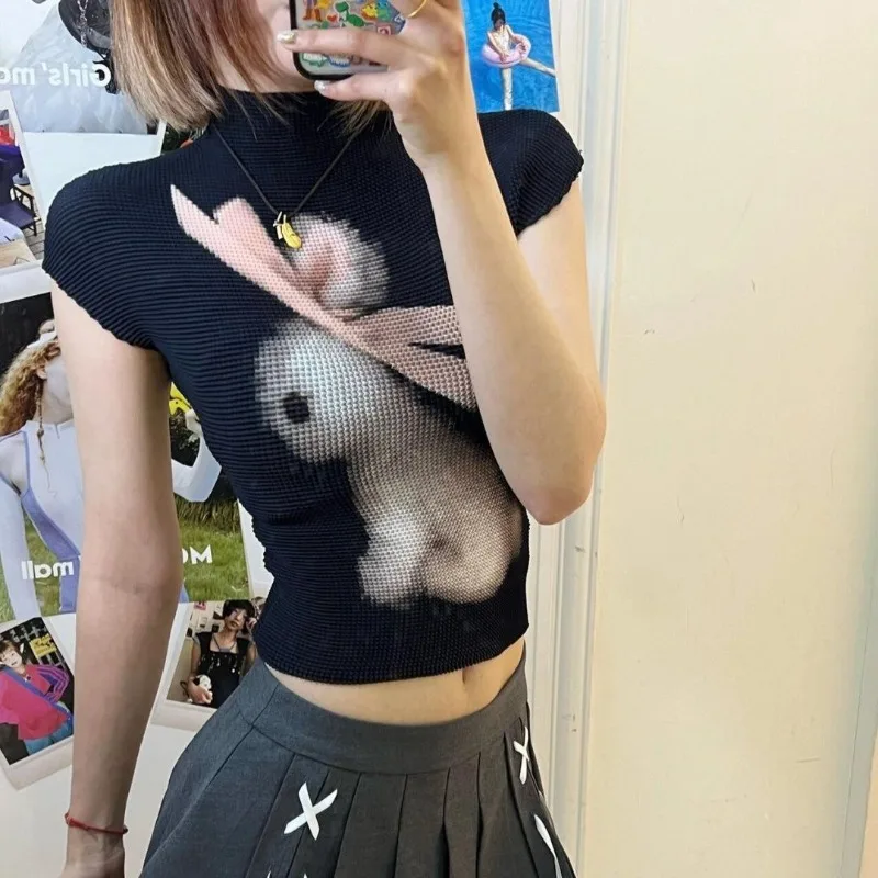 Summer New Short Sleeved Rabbit Print Base Layer Women Clothes Chic Design Pleated Slim Y2k Tops Hottie Girl Crop Top Woman Tees
Summer New Short Sleeved Rabbit Print Base Layer Women Clothes Chic Design Pleated Slim Y2k Tops Hottie Girl Crop Top Woman Tees