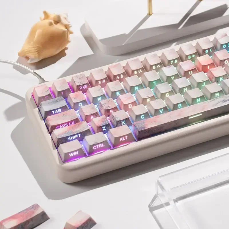 High value pink side transparent marble keycap PBT hot sublimation original height full set
High value pink side transparent marble keycap PBT hot sublimation original height full set