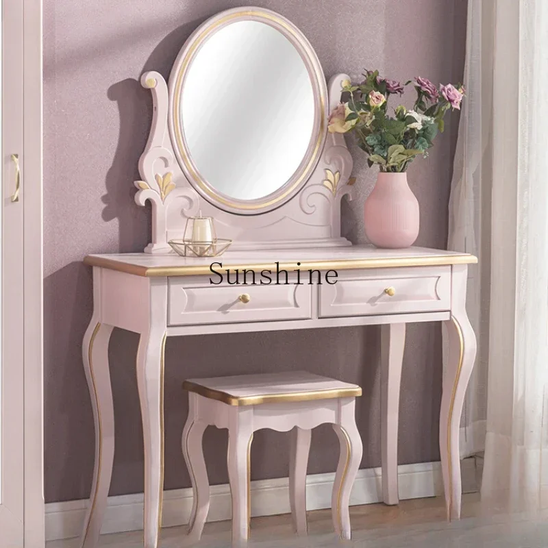 Pink dressing table Bedroom beauty bedside table with mirror stool dressing table
Pink dressing table Bedroom beauty bedside table with mirror stool dressing table
