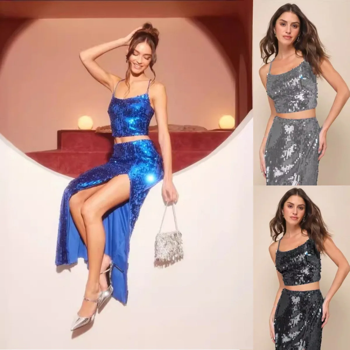 Sequin Lace-up Two-piece Long Sexy Dress Dress (3 Colors) 2025 Autumn And Winter New Product Fashion Temperament Retro Women's C
Sequin Lace-up Two-piece Long Sexy Dress Dress (3 Colors) 2025 Autumn And Winter New Product Fashion Temperament Retro Women's C