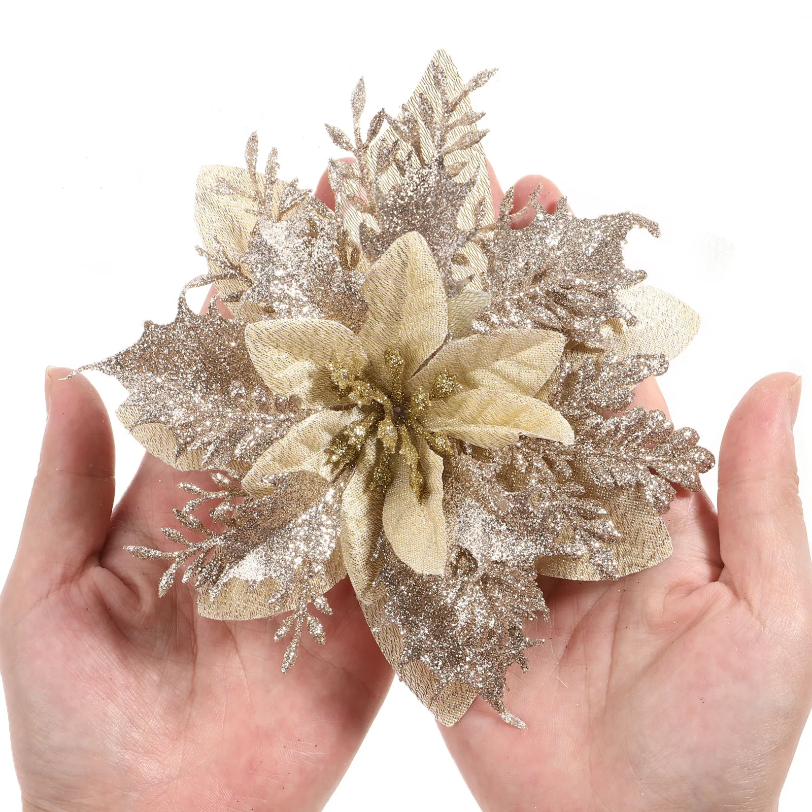 12Pcs Christmas Craft Decorations Glitter Poinsettia Flowers Easy Assemble Stem Clips for Garland Wreath Gift Bow
12Pcs Christmas Craft Decorations Glitter Poinsettia Flowers Easy Assemble Stem Clips for Garland Wreath Gift Bow