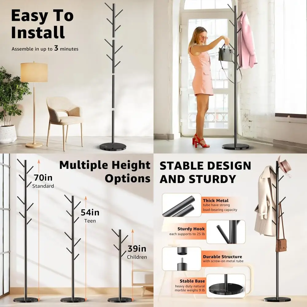 8-Hook Natural Marble Base Metal Coat Rack, Adjustable for Bags, Coats, and Hats, Ideal for Entryway, Hallway, Bedroom, Office,
8-Hook Natural Marble Base Metal Coat Rack, Adjustable for Bags, Coats, and Hats, Ideal for Entryway, Hallway, Bedroom, Office,