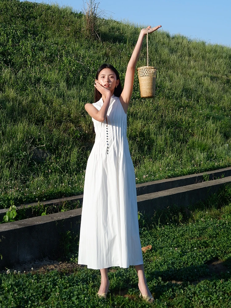 Lumbinib Elegant White Summer Dress Women's Sleeveless Waist-Cinched Folded Long Dress Versatile Fashionable Midi Dress
Lumbinib Elegant White Summer Dress Women's Sleeveless Waist-Cinched Folded Long Dress Versatile Fashionable Midi Dress