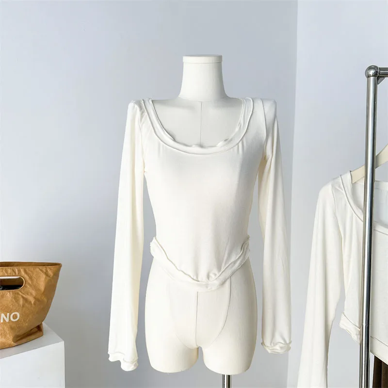 Solid Color U-shaped Tops Girl Irregular Wooden Ears Sexy Slim-fit Long Sleeve Autumn Thin Y2K Tshirt Elasticity Thin Tees
Solid Color U-shaped Tops Girl Irregular Wooden Ears Sexy Slim-fit Long Sleeve Autumn Thin Y2K Tshirt Elasticity Thin Tees