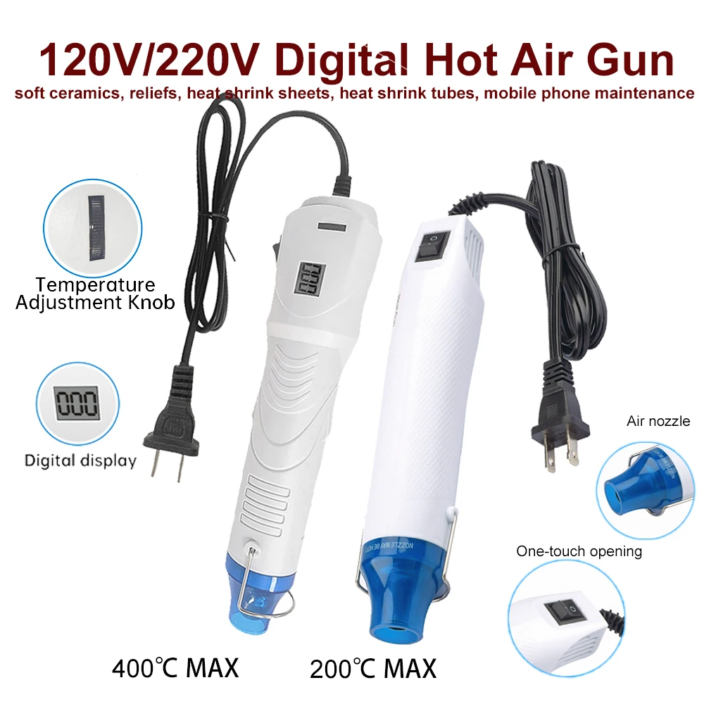 250/300W Electrical Digital Heat Gun Handheld Hot Air Gun Fan 400/200℃ Max Temperature for DIY Craft Repair Tools US/EU Plug
250/300W Electrical Digital Heat Gun Handheld Hot Air Gun Fan 400/200℃ Max Temperature for DIY Craft Repair Tools US/EU Plug