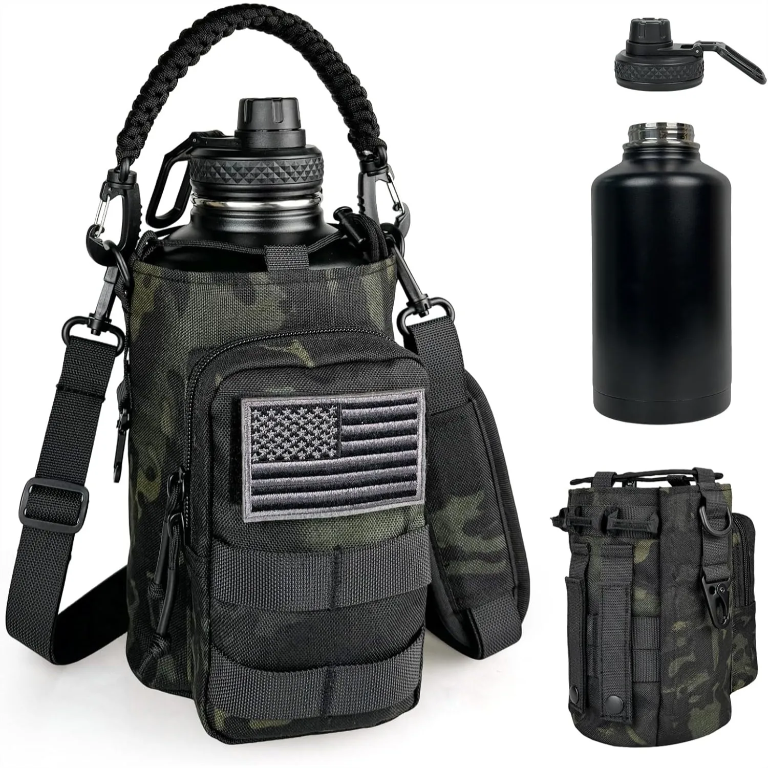 64 oz Insulated Water Bottle with Sleeve - Tactical Half Gallon Stainless Steel Jug, MOLLE Pouch for Hiking Gym Workout
64 oz Insulated Water Bottle with Sleeve - Tactical Half Gallon Stainless Steel Jug, MOLLE Pouch for Hiking Gym Workout