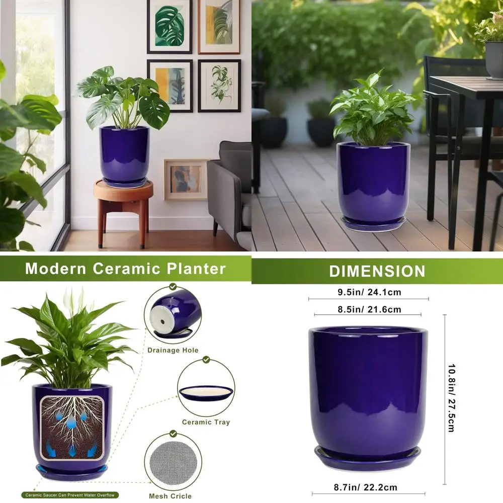 Large 10 Inch Outdoor/Indoor Plant Pot with Drainage and Saucer, Blue Decorative Planter for Patio Home
Large 10 Inch Outdoor/Indoor Plant Pot with Drainage and Saucer, Blue Decorative Planter for Patio Home