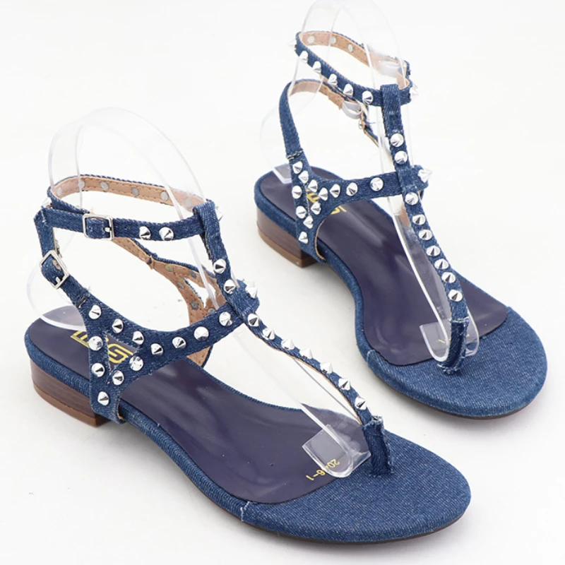 Denim Rivets Clip Toes Flip-flops Women Pointed Toe Wedges Buckle Slide Sandals Summer Comfort Open-toe Narrow Band Roman Shoes
Denim Rivets Clip Toes Flip-flops Women Pointed Toe Wedges Buckle Slide Sandals Summer Comfort Open-toe Narrow Band Roman Shoes