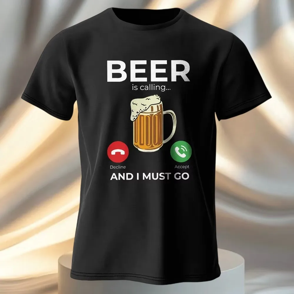 Мужская футболка с принтом «Beer Is Calling I Must Go», хлопковые футболки большого размера с забавным рисунком для мужчин, летние топы, роскошные удобные 
Мужская футболка с принтом «Beer Is Calling I Must Go», хлопковые футболки большого размера с забавным рисунком для мужчин, летние топы, роскошные удобные