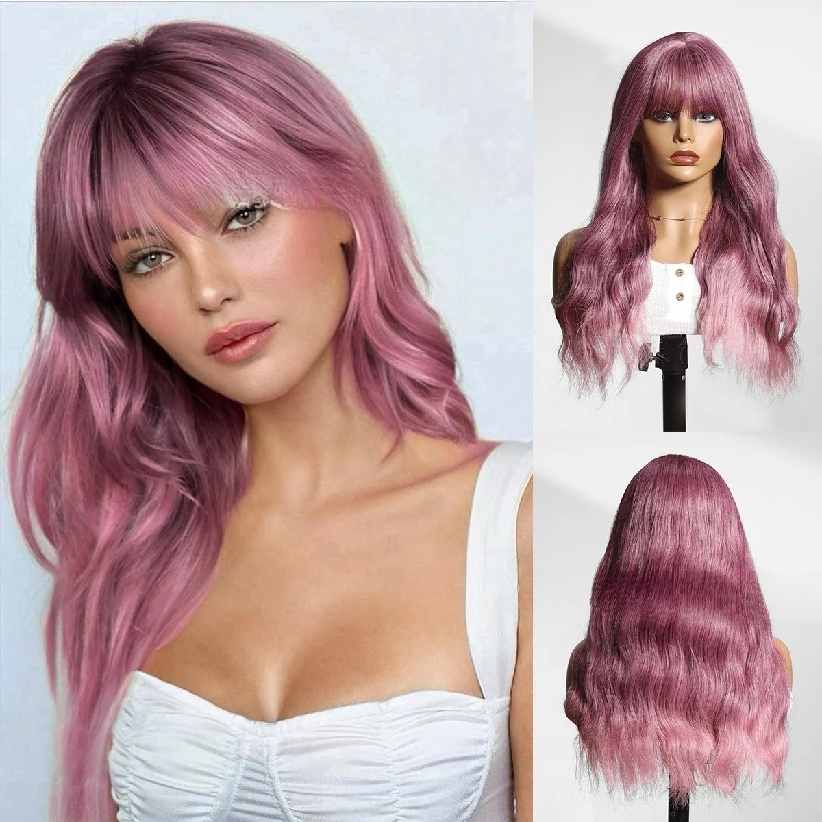 Wig water ripple Qi bangs micro-roll chemical fiber high temperature silk full head cover integrated wig female cos
Wig water ripple Qi bangs micro-roll chemical fiber high temperature silk full head cover integrated wig female cos