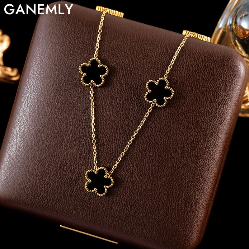 GANEMLY 316L Stainless Steel Black 5 Flowers Necklace For Women Trendy Five Leaf Clover Neck Chain Gold Color Jewelry Gift
GANEMLY 316L Stainless Steel Black 5 Flowers Necklace For Women Trendy Five Leaf Clover Neck Chain Gold Color Jewelry Gift