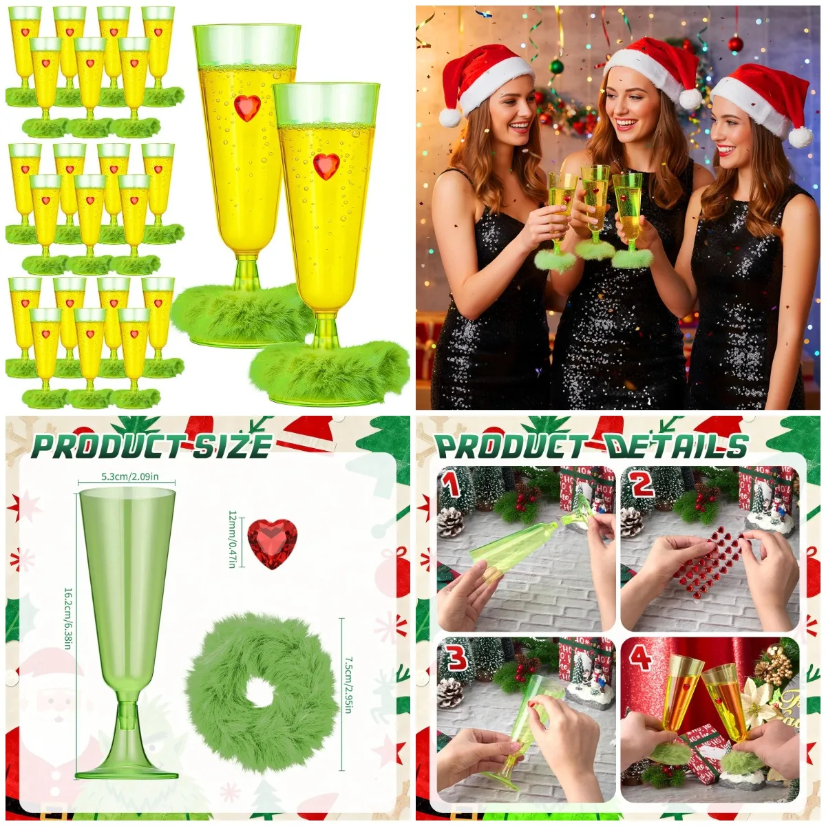 Набор рождественских зеленых бокалов для шампанского из 49 предметов с нечеткими воротниками и наклейками в форме сердца
Набор рождественских зеленых бокалов для шампанского из 49 предметов с нечеткими воротниками и наклейками в форме сердца