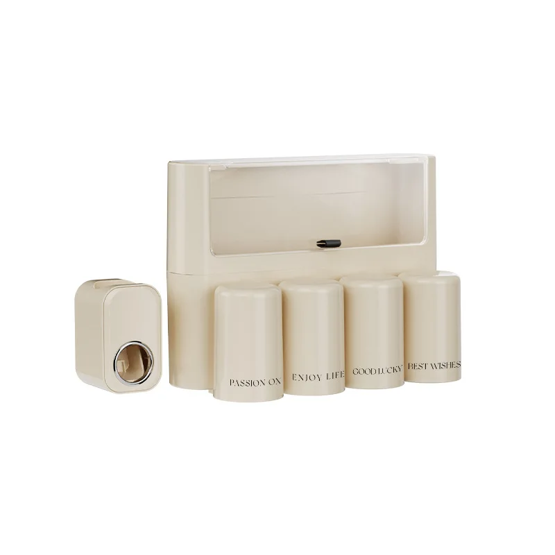 Dust-Proof Wall-Mounted Toothbrush Holder - No Drilling, Includes 4 Cups and Toothpaste Rack for Bathroom Use.
Dust-Proof Wall-Mounted Toothbrush Holder - No Drilling, Includes 4 Cups and Toothpaste Rack for Bathroom Use.