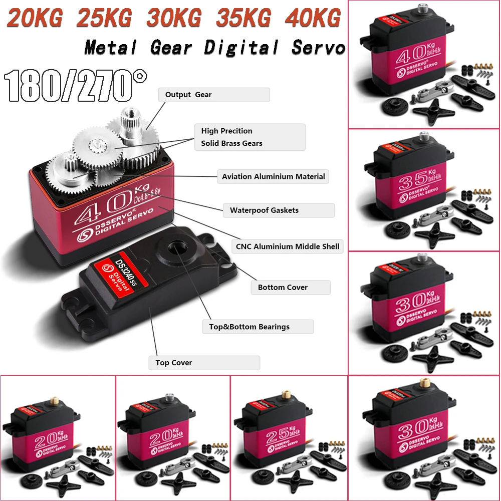 High Speed Servo 20KG/25KG/30KG/35KG/40KG 180/270° Metal Gear Digital Servo for 1/8 1/10 RC Car Model Baja Crawler Buggy Robot
High Speed Servo 20KG/25KG/30KG/35KG/40KG 180/270° Metal Gear Digital Servo for 1/8 1/10 RC Car Model Baja Crawler Buggy Robot