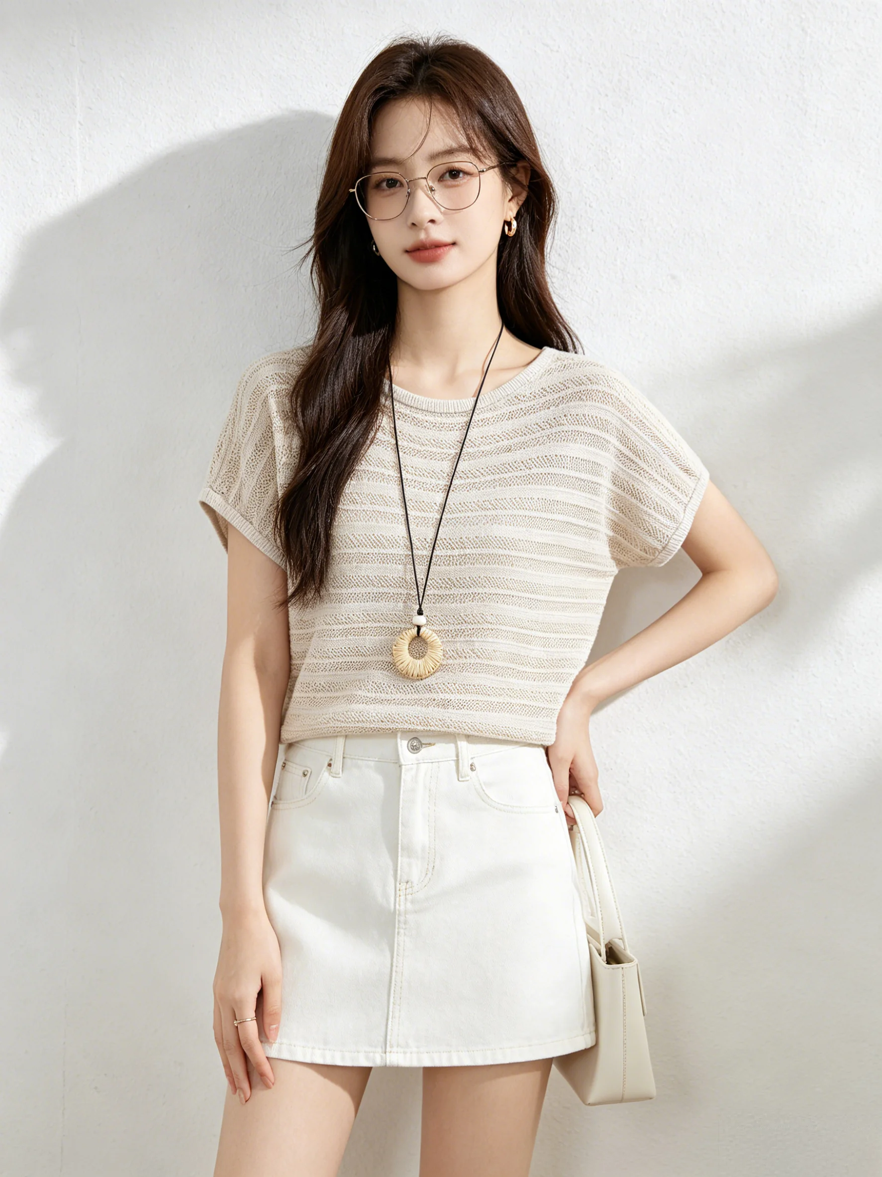 Skin-friendly Pure Color Korean Style Knitted Hollow out Shoulder T-shirt Short Sleeve Casual Top for Women Breathable Summer...
Skin-friendly Pure Color Korean Style Knitted Hollow out Shoulder T-shirt Short Sleeve Casual Top for Women Breathable Summer...