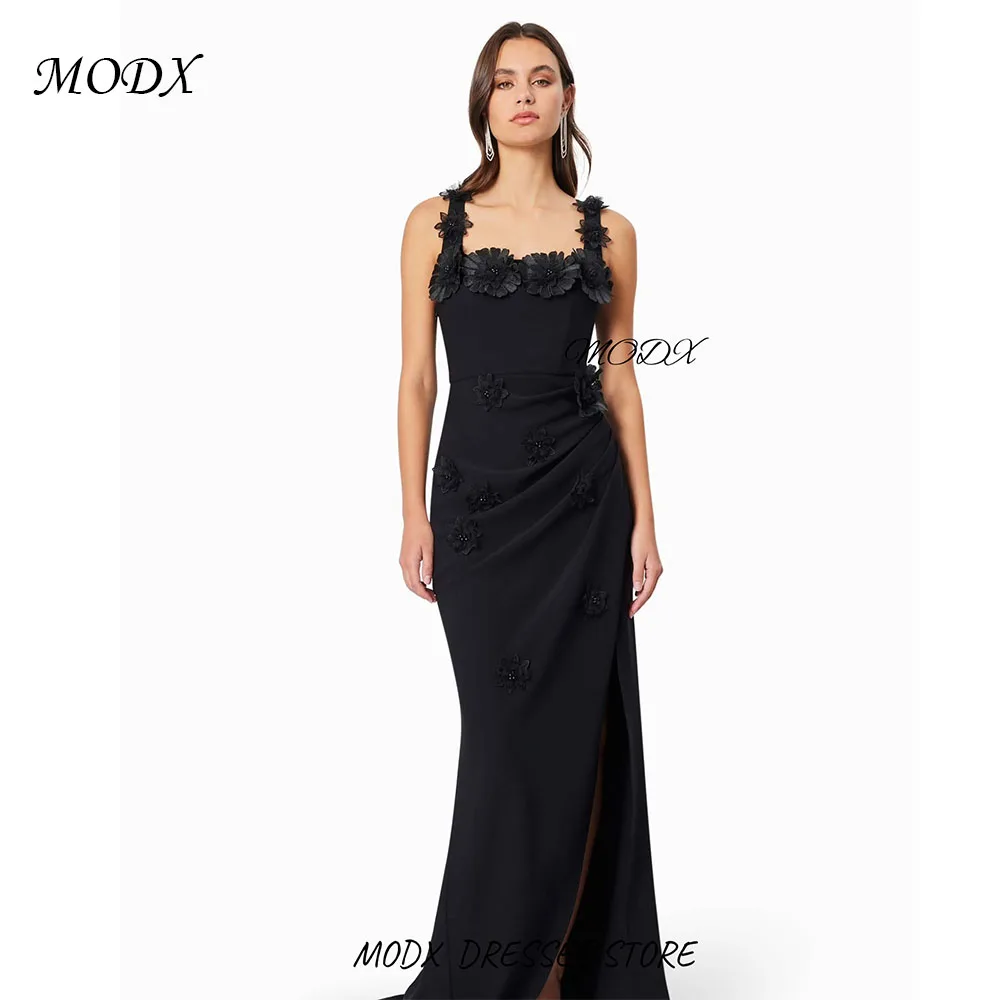MODX Black Floral Appliqué Evening Dress Square Neck Sleeveless Maxi Gown with Side Slit for Formal Occasions Customized
MODX Black Floral Appliqué Evening Dress Square Neck Sleeveless Maxi Gown with Side Slit for Formal Occasions Customized