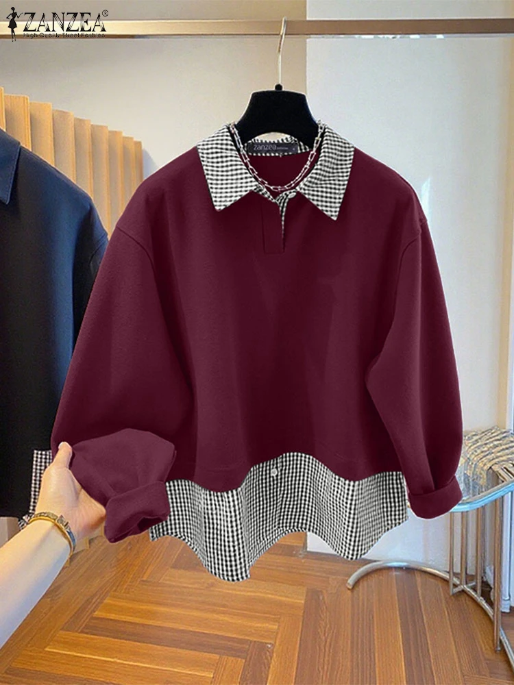 Модные женские толстовки ZANZEA, осенние толстовки, пуловеры, винтажные топы с лацканами и длинными рукавами, повседневная лоскутная рабочая блузка, рубашка 2025
Модные женские толстовки ZANZEA, осенние толстовки, пуловеры, винтажные топы с лацканами и длинными рукавами, повседневная лоскутная рабочая блузка, рубашка 2025
