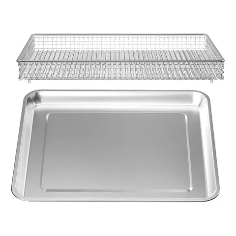 1 Set Edelstahl Heißluftfritteuse Korb und Tablett Set für Ofen Großer Antihaft-Frittierkorb Ofen Heißluftfritteuse Zubehör
