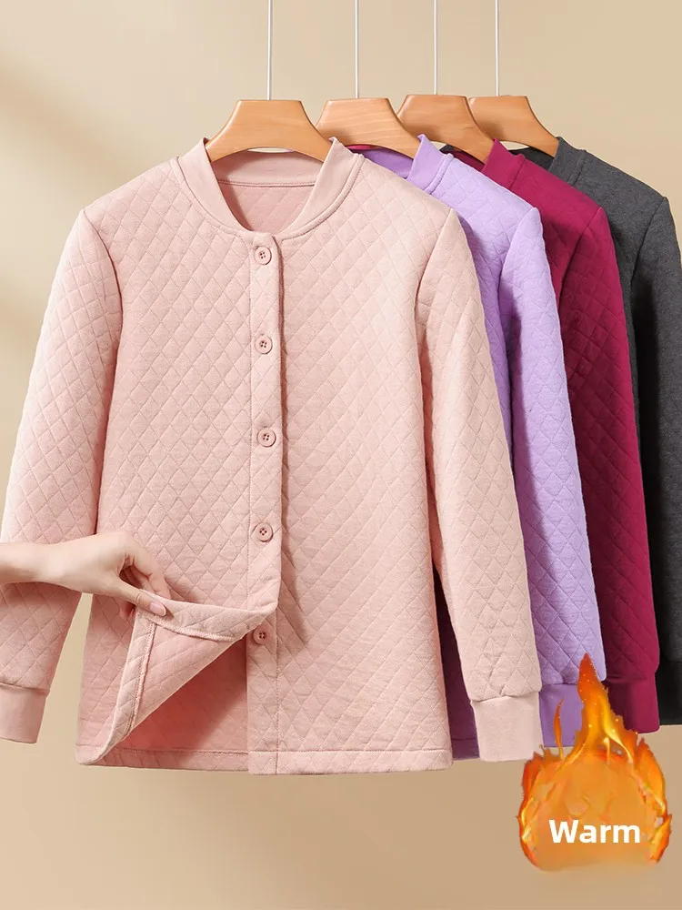 Women's Winter Warm Thickened Long Sleeve Cotton Insert Stand Collar Sleepwear Top Loose Fit Open Cardigan Pure Color plus Size
Women's Winter Warm Thickened Long Sleeve Cotton Insert Stand Collar Sleepwear Top Loose Fit Open Cardigan Pure Color plus Size