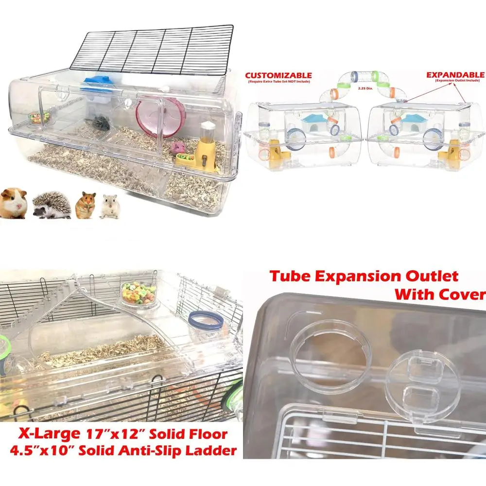 Extra Large 2-Level Clear Acrylic Hamster and Mouse Habitat with Wheel, Water Bottle, Food Bowl, and Expandable Base
Extra Large 2-Level Clear Acrylic Hamster and Mouse Habitat with Wheel, Water Bottle, Food Bowl, and Expandable Base