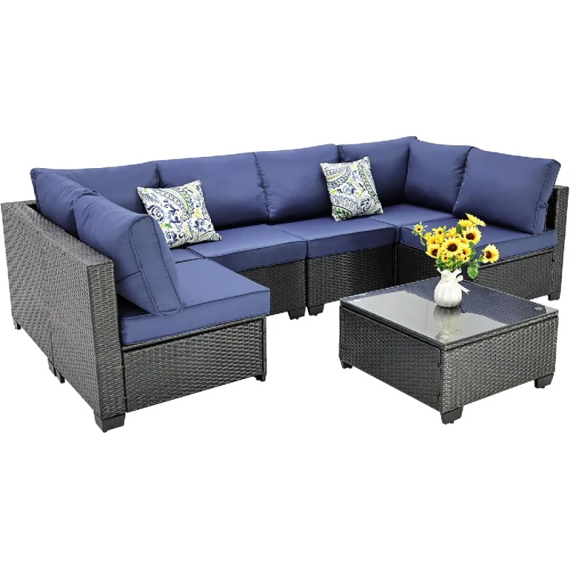 7 Pieces Outdoor Patio Furniture Sets, PE Rattan Wicker Patio Conversation Set with Tea Table (2BLACK/BL, B/ZB)
7 Pieces Outdoor Patio Furniture Sets, PE Rattan Wicker Patio Conversation Set with Tea Table (2BLACK/BL, B/ZB)