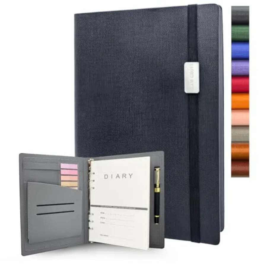 A5 Binder with 6 Ring Lined Leather Journal Notebook, Refillable Hardcover with Pen Loop, 160 Pages 100G Thick Paper for Work,
A5 Binder with 6 Ring Lined Leather Journal Notebook, Refillable Hardcover with Pen Loop, 160 Pages 100G Thick Paper for Work,