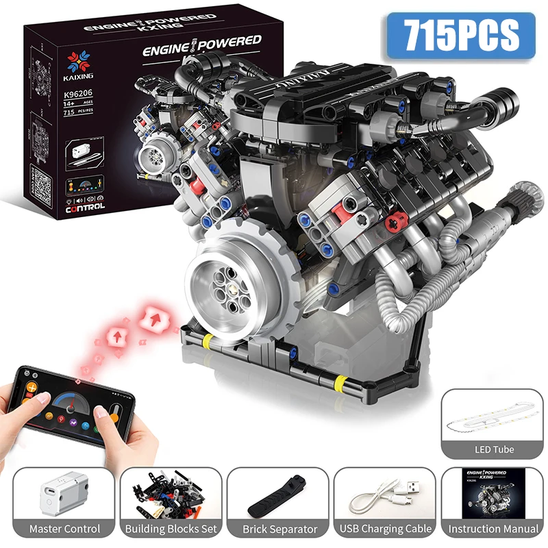 715PCS K96206 V8 Engine Model Building Blocks STEM Educational Toy with LED Lights & APP Control Programmable Car Kit Kids Gifts
715PCS K96206 V8 Engine Model Building Blocks STEM Educational Toy with LED Lights & APP Control Programmable Car Kit Kids Gifts