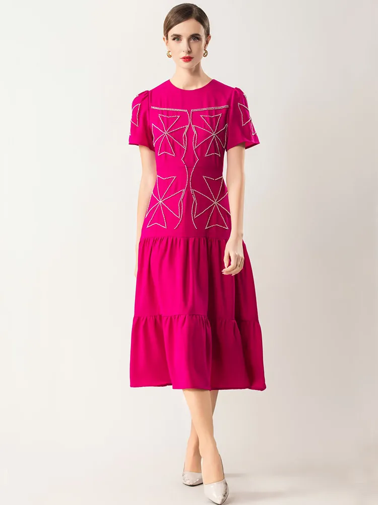JUNLINNA Fashionable Women Dress Party Holiday O-Neck Short Sleeve Nice Beading Midi Vestidos High Street Lady
JUNLINNA Fashionable Women Dress Party Holiday O-Neck Short Sleeve Nice Beading Midi Vestidos High Street Lady