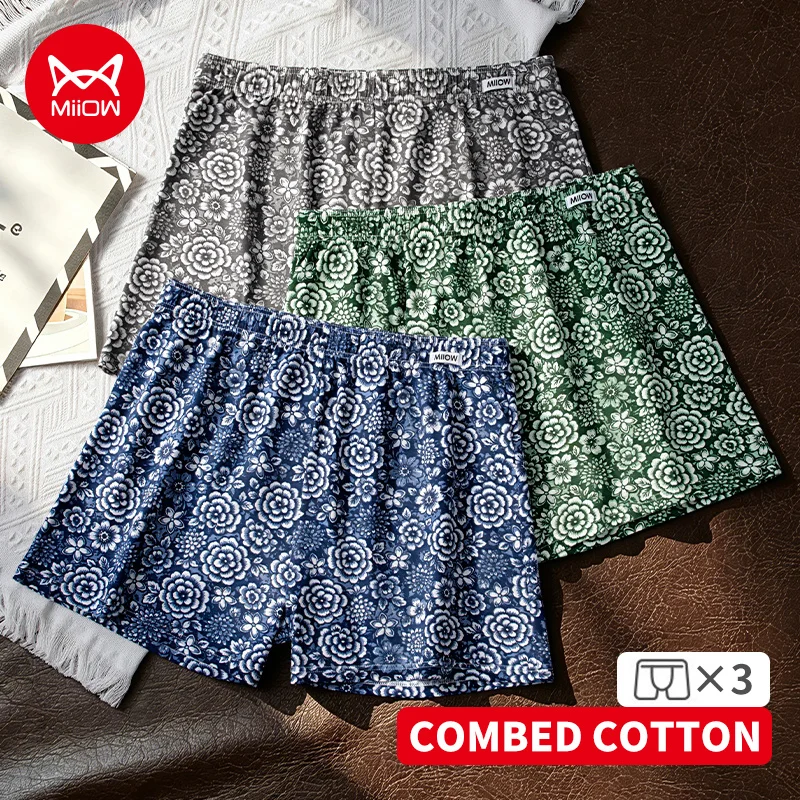 MiiOW 3Pcs Combed Cotton Men's Underwear Boxershorts Summer Breathable Mens Peony Print Shorts Large Size Man Arow Pants Panties
MiiOW 3Pcs Combed Cotton Men's Underwear Boxershorts Summer Breathable Mens Peony Print Shorts Large Size Man Arow Pants Panties