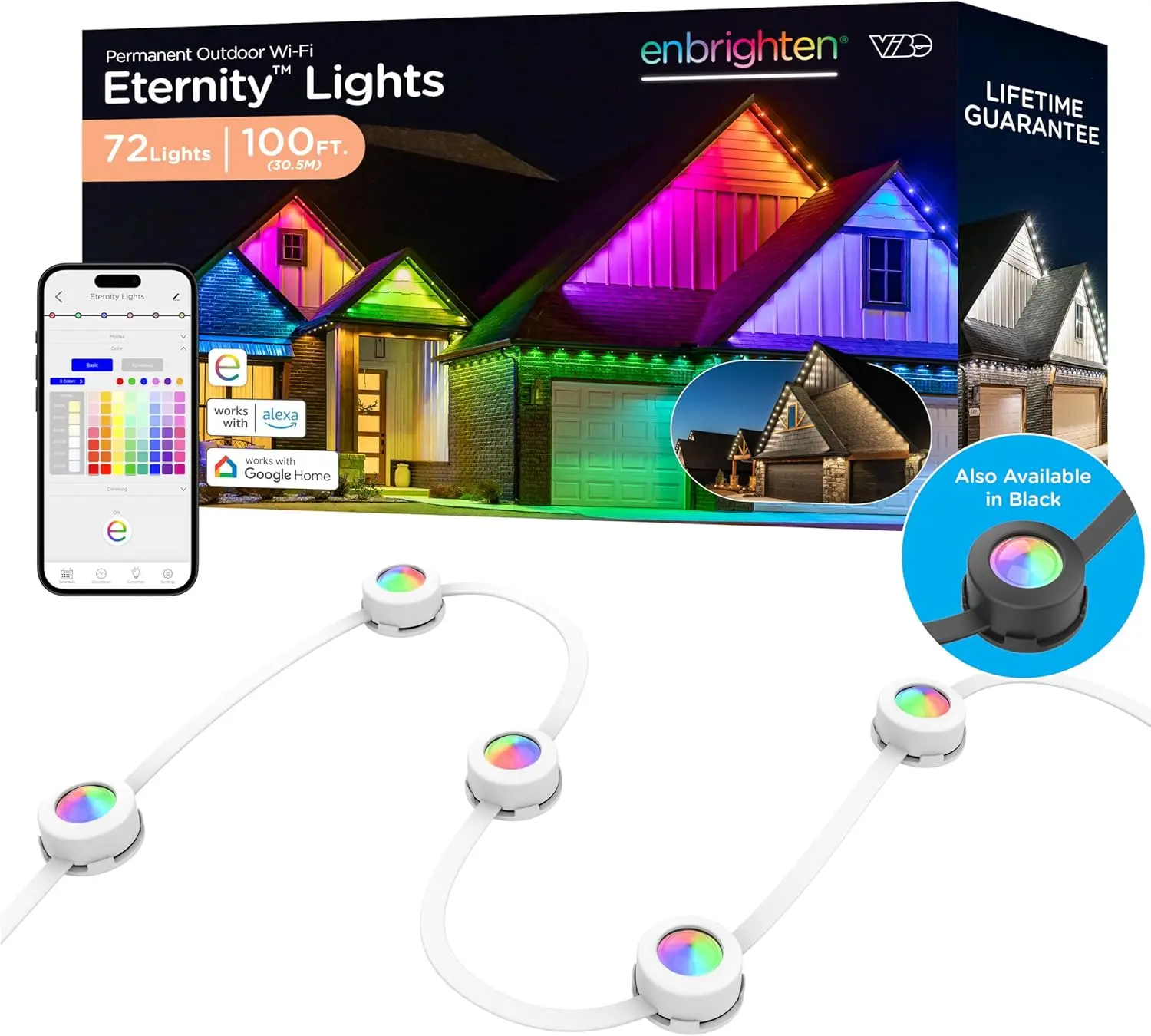 Permanent Outdoor Lights 100ft with 72 RGBWIC LEDs, App Control, Cuttable, Weatherproof, Works with Alexa & Google Home
Permanent Outdoor Lights 100ft with 72 RGBWIC LEDs, App Control, Cuttable, Weatherproof, Works with Alexa & Google Home