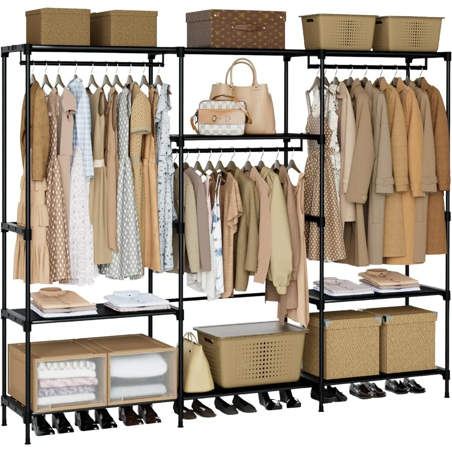 Clothes Rack Portable Closet 81.1 Inch Large Capacity Wardrobe Closet Clothes Storage Organizer with Shelves and 3 Hanging Rods
Clothes Rack Portable Closet 81.1 Inch Large Capacity Wardrobe Closet Clothes Storage Organizer with Shelves and 3 Hanging Rods