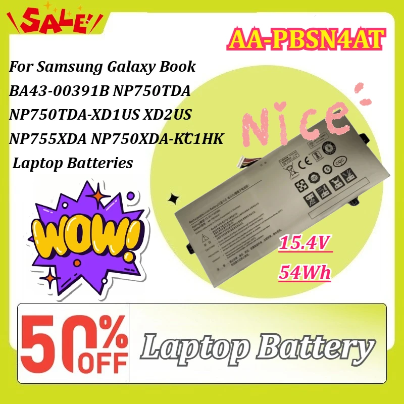 15.4V 54Wh AA-PBSN4AT Laptop Battery For Samsung Galaxy Book BA43-00391B NP750TDA NP750TDA-XD1US XD2US NP755XDA NP750XDA-KC1HK
15.4V 54Wh AA-PBSN4AT Laptop Battery For Samsung Galaxy Book BA43-00391B NP750TDA NP750TDA-XD1US XD2US NP755XDA NP750XDA-KC1HK