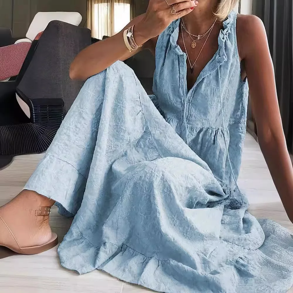 2026 European and American cross-border women's sleeveless cotton and linen pendulum dress
2026 European and American cross-border women's sleeveless cotton and linen pendulum dress