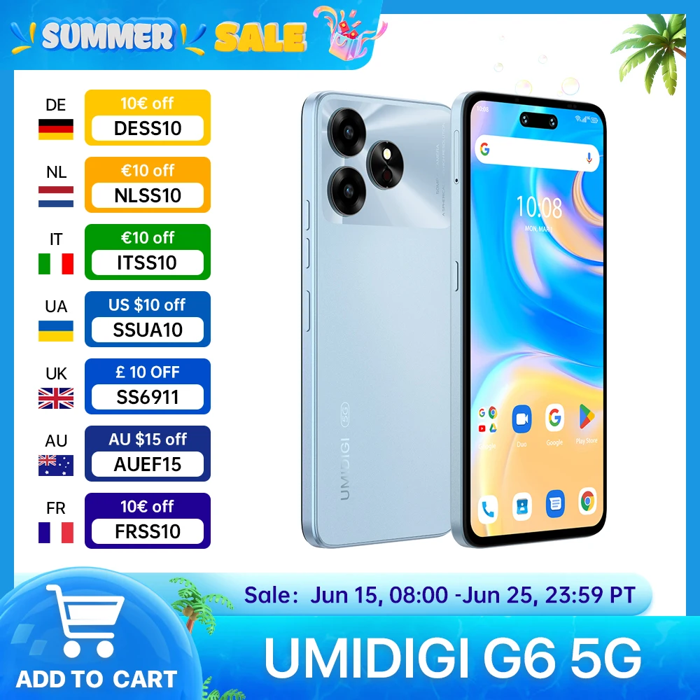 UMIDIGI G6 5G,5G Phone Android 13,NFC,Dimensity 6100+,12GB (6+6GB)RAM,128GB ROM,5000mAh,6.57" 90Hz Eye-Care,50MP Camera Phone
UMIDIGI G6 5G,5G Phone Android 13,NFC,Dimensity 6100+,12GB (6+6GB)RAM,128GB ROM,5000mAh,6.57" 90Hz Eye-Care,50MP Camera Phone